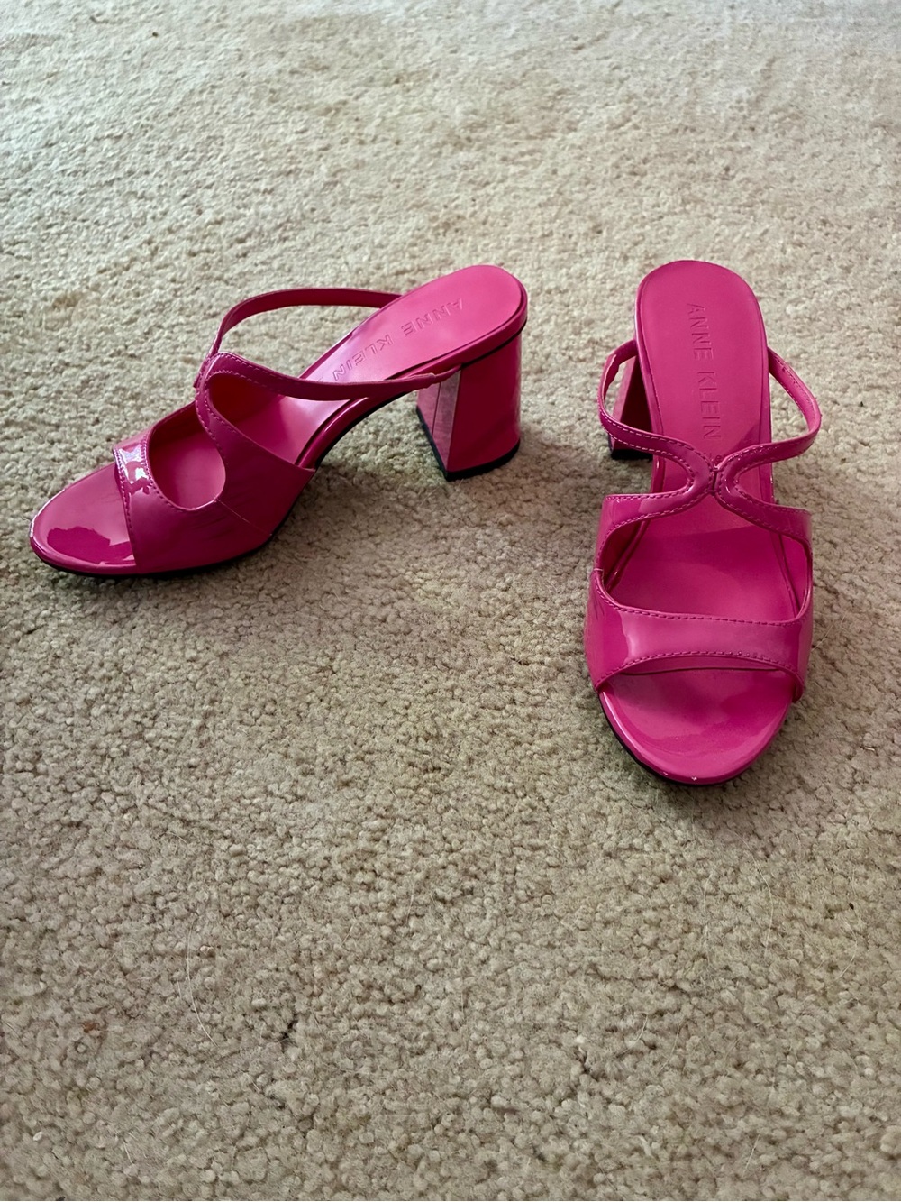 Anne Klein Hot Pink Patent Leather Block Heel Sandals